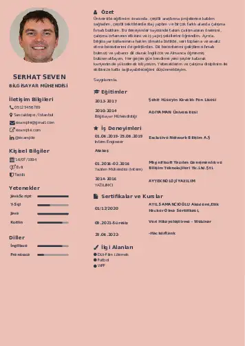 Bilgisayar Mühendisi CV Örnekleri cv indir